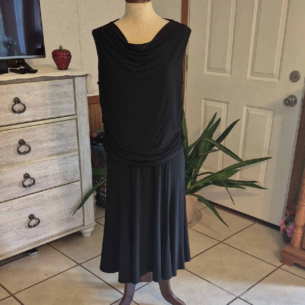 Midnight Velvet Black Sleeveless Cowl Neck Midi Dress